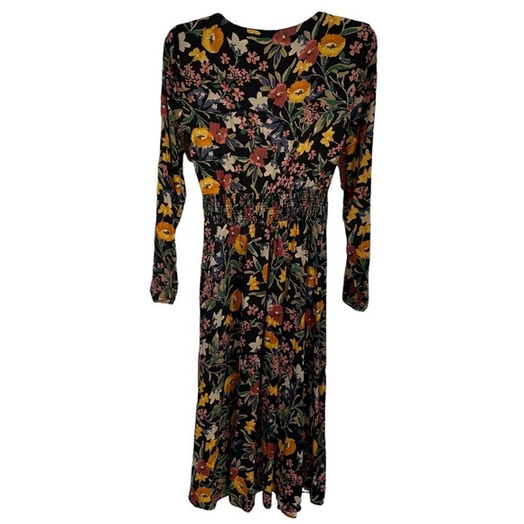 Zara Trafaluc Collection V-Neck Long Sleeve Floral Multicolored Midi Dress  Sz S - Picture 2 of 16